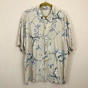 An Original IZOD Size XL Men Beige Hawaiian 100% Silk Button up Shirt